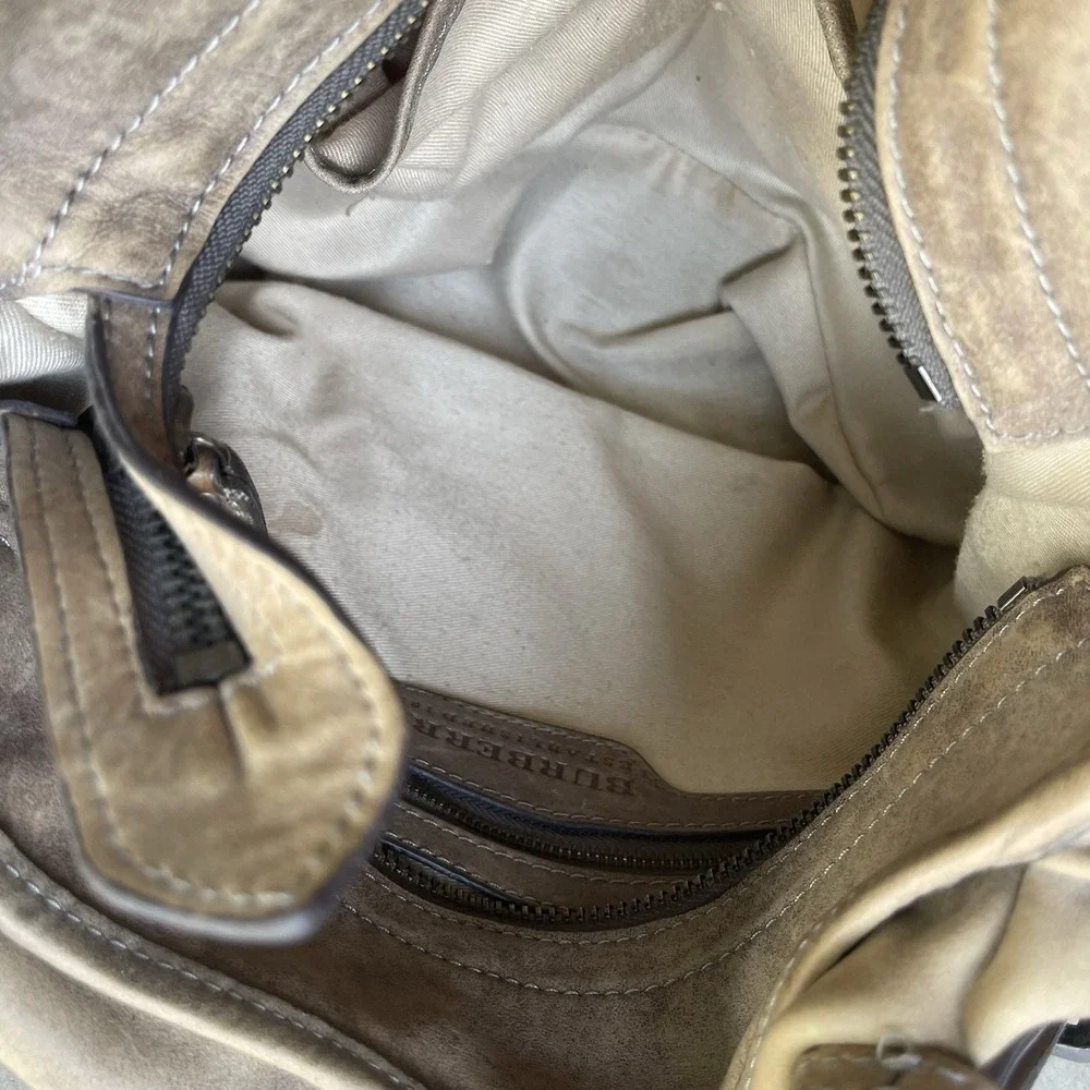 Burberry Gray Suede Belted Pleated Leather Hobo‎ Shoulder Bag